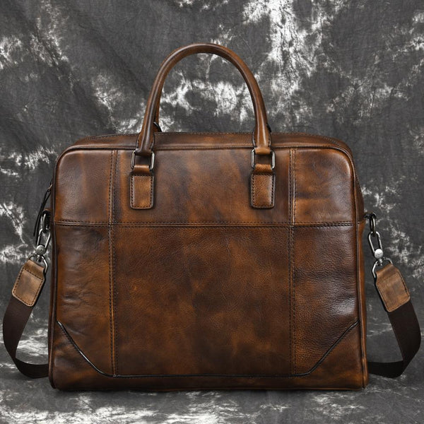 Vintage Leather Mens Briefcase Postman Bag 14inch Laptop Bag Handbag Work Bag For Men - imessengerbags