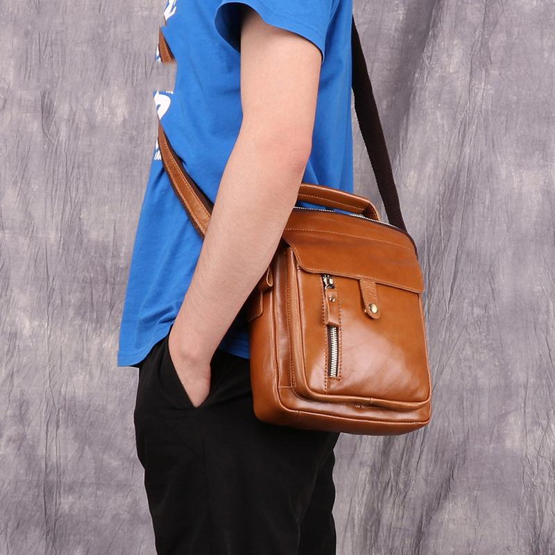 Fashion Brown Leather Men's Small Vertical Courier Bag Messenger Bag Side Bag For Men - imessengerbags