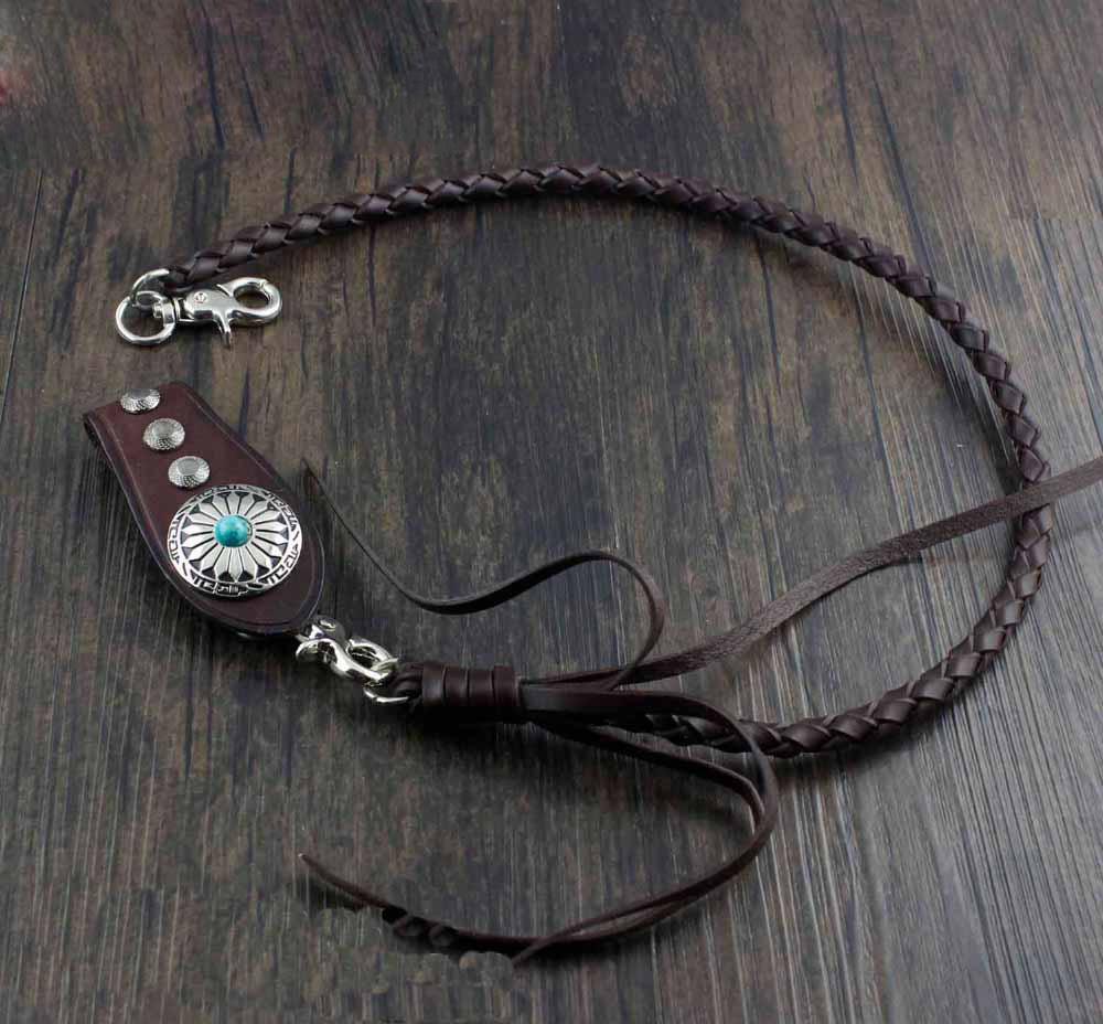 Cool Leather Mens Braided Wallet Chain Pants Chain with Belt Loop for Men - imessengerbags