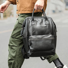 Cool Black Leather Mens Travel Backpack Work Handbag Briefcase Work Backpack For Men - imessengerbags