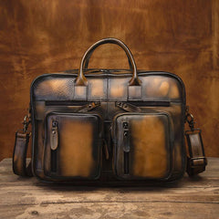 Vintage Brown Leather Men's Briefcase 14'' Computer Briefcase Professional Handbag For Men - imessengerbags
