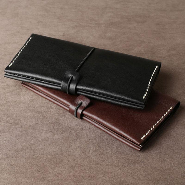Genuine Leather Mens Cool Long Leather Wallet Cards Phone Bifold Clutch Wallet for Men - imessengerbags
