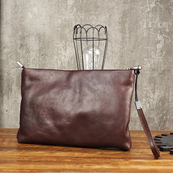Cool Leather Mens Soft Leather Zipper Clutch Bag Wristlet Purse for Men - imessengerbags