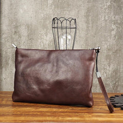 Cool Leather Mens Soft Leather Zipper Clutch Bag Wristlet Purse for Men
