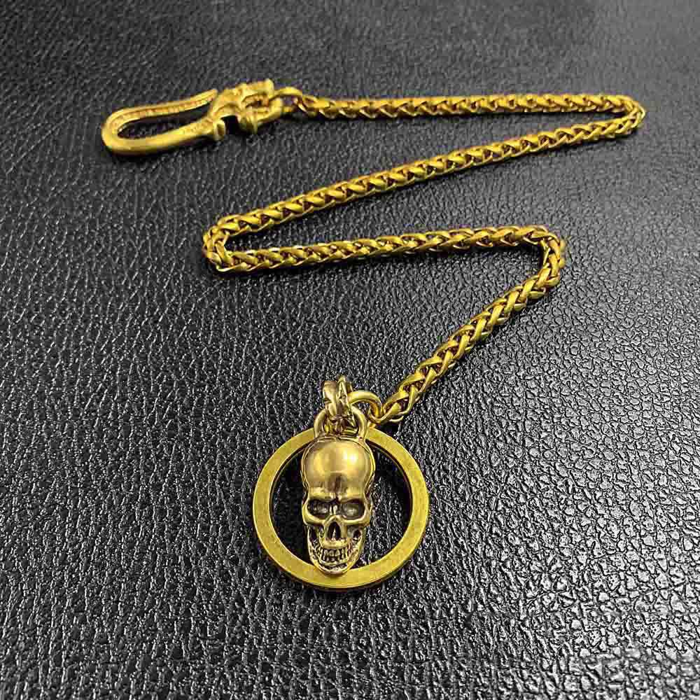 Cool Brass 18" Mens Skull Ring Key Chain Pants Chain Wallet Chain Motorcycle Wallet Chain for Men - imessengerbags