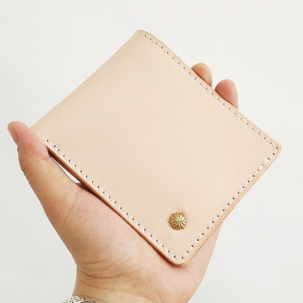 Handmade Mens Leather Beige billfold Small Wallet Cool Small Slim Bifold Wallets for Men - imessengerbags