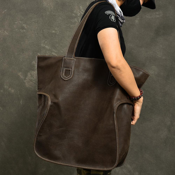 Leather Mens Womens 16" Tote Shoulder Bag Large Black Tote Bag Side Bag For Men - imessengerbags