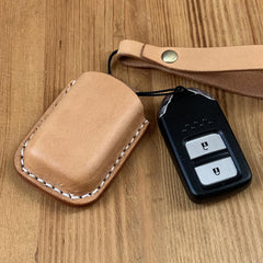 Handmade Beige Leather Mens Honda CR-V Odyssey Car Key Case Car Key Holder with Belt Loop/Belt Clip