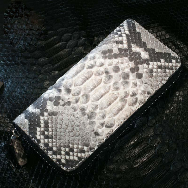 Handmade Leather Mens Clutch Wallet Cool Boa Skin Wallet Long Zipper Wallets for Men - imessengerbags