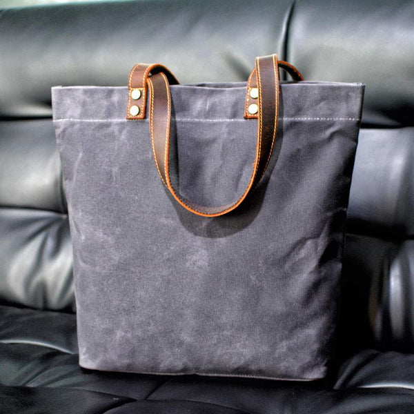 Cool Canvas Leather Mens Large Gray Canvas Handbags Tote Bag Shoulder Bag Tote Purse For Men - imessengerbags