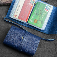 Handmade Leather Floral Mens Cool Short Wallet Card Holder Small Card Slim Wallets for Men - imessengerbags