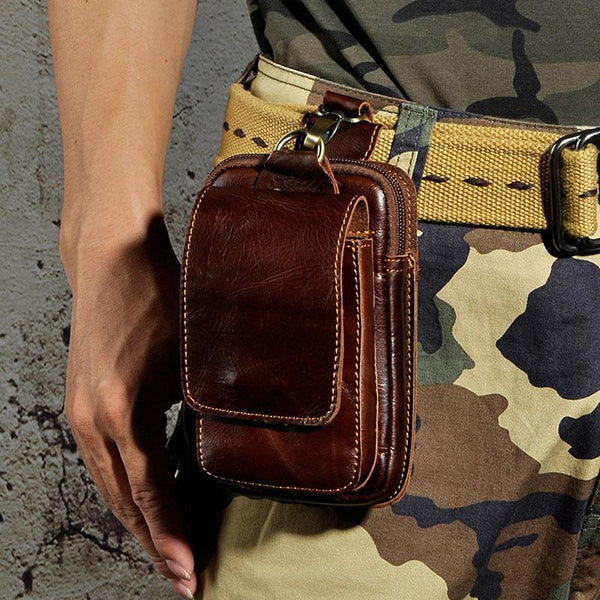 Small Mens Leather Belt Pouch Holster Belt Case Cell Phone Waist Pouch for Men - imessengerbags