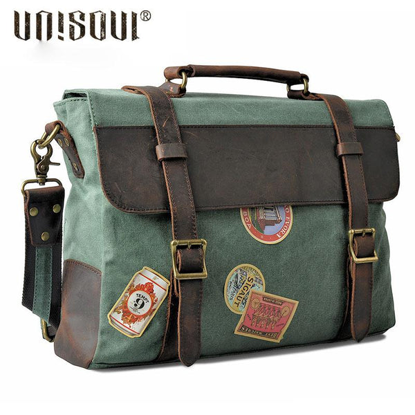 Mens Canvas Leather Cool Side Bag Messenger Bag Canvas Handbag for Men