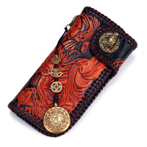 Handmade Leather Black&White Mens Chain Biker Wallet Cool Leather Wallet With Chain Wallets for Men - imessengerbags