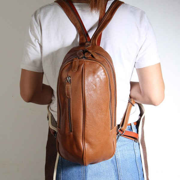 Genuine Leather Mens Cool Chest Bag Sling Bag Crossbody Bag Travel Bag Hiking Bag for men