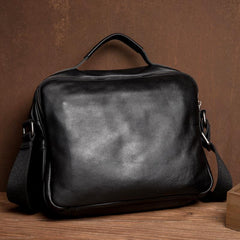 Cool Black Leather 11 inches Mens Small Messenger Bags Courier Bag Shoulder Briefcase for Men