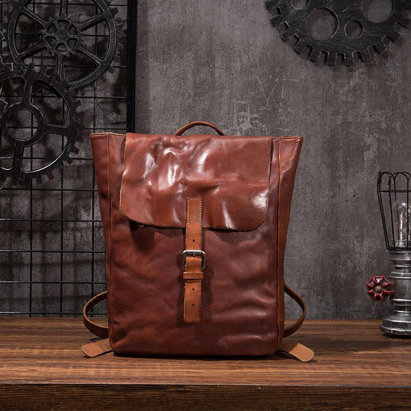 Black Brown Cool Mens Leather Backpack Travel Backpacks Leather Hiking Backpack for Men - imessengerbags