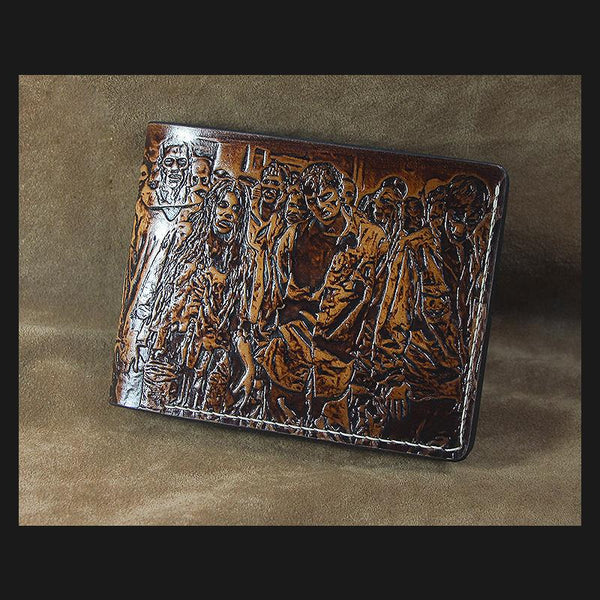 Handmade Leather Tooled TheWalkingDead Mens billfold Wallet Cool Leather Wallet Slim Wallet for Men - imessengerbags