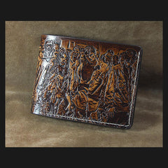 Handmade Leather Tooled TheWalkingDead Mens billfold Wallet Cool Leather Wallet Slim Wallet for Men - imessengerbags