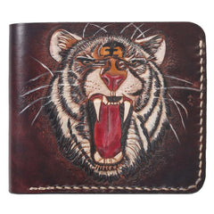 Handmade Leather Tiger Tooled Mens billfold Wallet Cool Leather Wallet Slim Wallet for Men - imessengerbags