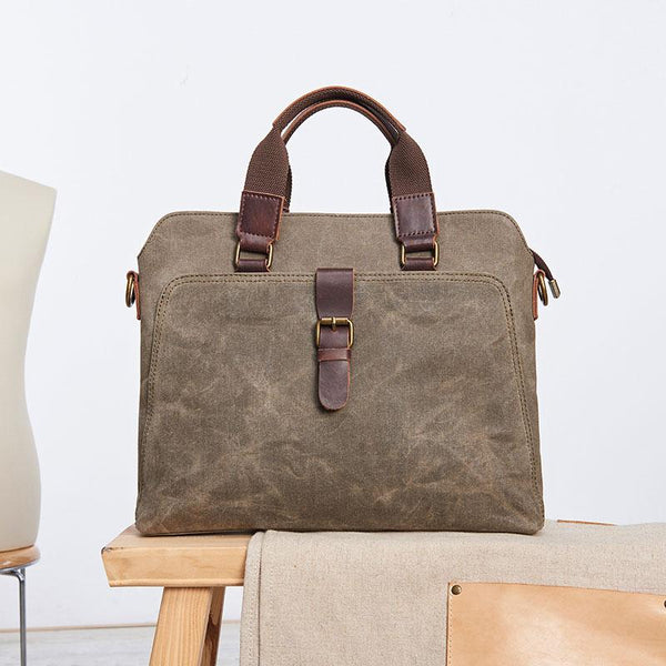 Mens Gray Canvas Briefcase Handbag Work Bag Business Bag for Men - imessengerbags