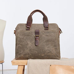 Mens Gray Canvas Briefcase Handbag Work Bag Business Bag for Men - imessengerbags