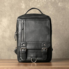 Black Leather Men's Convertible Sling Bag