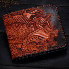 Handmade Leather Carp Tooled Mens billfold Wallet Cool Leather Wallet Slim Wallet for Men - imessengerbags