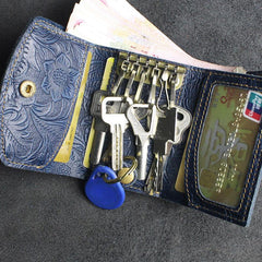 Handmade Leather Floral Mens Trifold Cool billfold Wallet Card Holder Small Card Slim Wallets for Men - imessengerbags