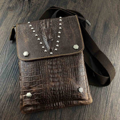 BADASS BROWN LEATHER MENS SMALL VERTICAL SHOULDER BAG SIDE BAG COURIER BAG MESSENGER BAG FOR MEN - imessengerbags