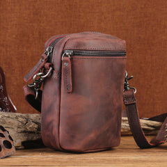 Leather Men's Brown Small Shoulder Bag Mini Side Bag Phone Messenger Bag For Men - imessengerbags