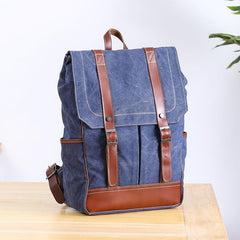 Denim Blue Waxed Canvas Mens Large 14'' Laptop Backpack College Backpack Hiking Backpack for Men - imessengerbags