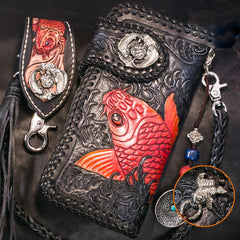 Handmade Leather Carp Mens Chain Biker Wallet Cool Leather Wallet With Chain Wallets for Men