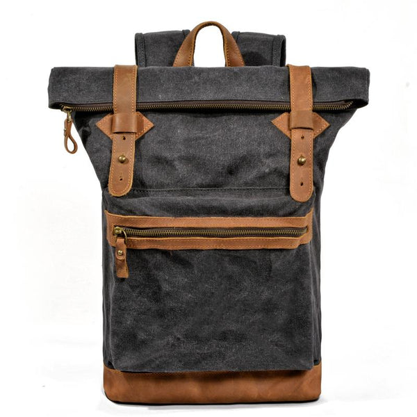 Waxed Canvas Leather Mens 15'' Hiking Green Backpack Black Computer Backpack Travel Backpack for Men - imessengerbags