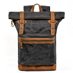 Waxed Canvas Leather Mens 15'' Hiking Green Backpack Black Computer Backpack Travel Backpack for Men - imessengerbags