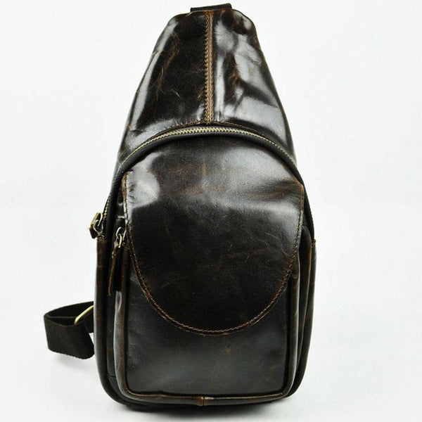 Vintage Leather Mens Sling Bag One Shoulder Backpack Chest Bag Sling Backpack for men - imessengerbags