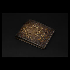 Handmade Leather Tooled Henna Floral Mens billfold Wallet Cool Leather Wallet Slim Wallet for Men - imessengerbags