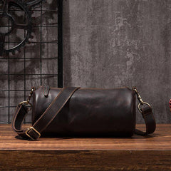 Cool Leather Mens Barrel Side Bag Bucket Shoulder Bag Messenger Bag for Men - imessengerbags