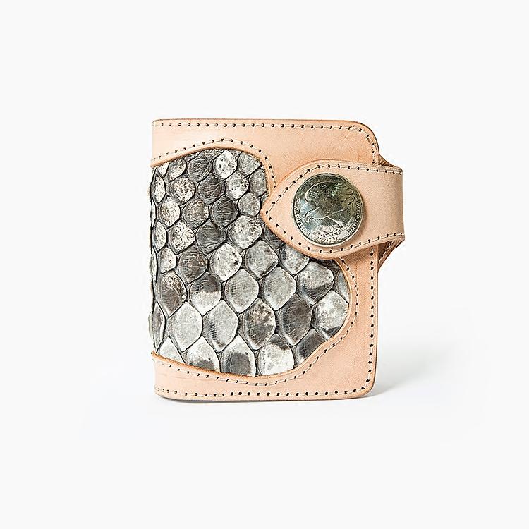 Beige Handmade Leather Mens Snakeskin billfold Biker Wallet Bifold SMall Wallet For Men - imessengerbags