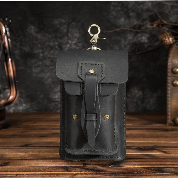 Vintage Black Leather Men's Belt Pouch Cell Phone Holster Belt Bags For Men - imessengerbags