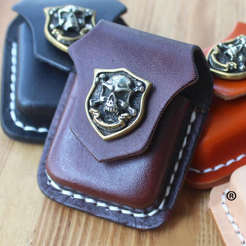 Handmade Mens Coffee Leather Classic Zippo Lighter Cases Black Zippo Lighter Holder with Belt Clip