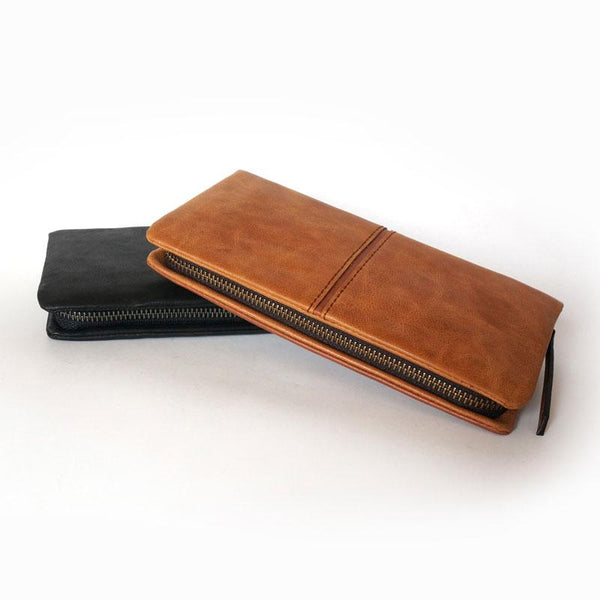 Cool Brown Mens Leather Zipper Long Wallet Phone Long Bifold Wallet for Men - imessengerbags