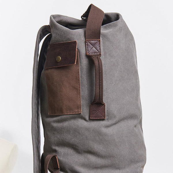 Cool Canvas Leather Mens Bucket Backpack Canvas Travel Bag Canvas Barrel Bag for Men - imessengerbags