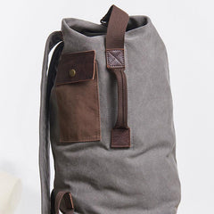 Cool Canvas Leather Mens Bucket Backpack Canvas Travel Bag Canvas Barrel Bag for Men - imessengerbags
