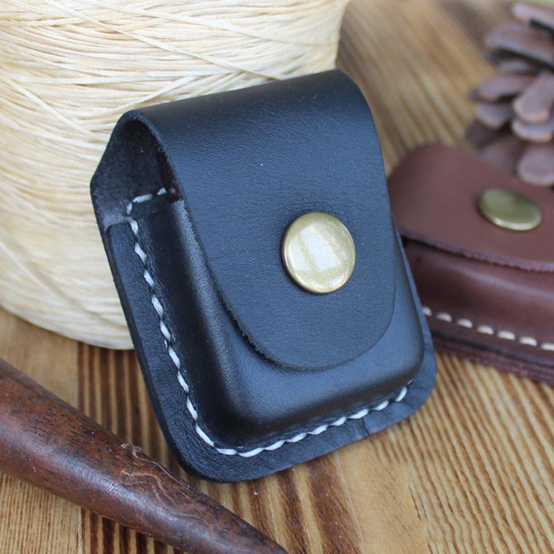 Black Leather Mens Standard Zippo Lighter Case Handmade Zippo Lighter Holder with Belt Clip - imessengerbags