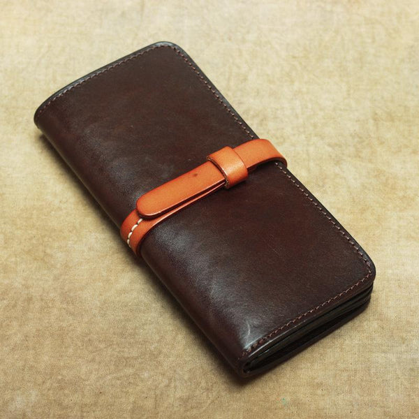 Vintage Leather Men's Bifold Long Wallet Black Brown Blue Long Wallet For Men - imessengerbags