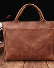 Cool Brown Leather Mens Vintage Small Briefcase Work Bag Shoulder Bag For Men