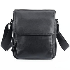 BADASS Black LEATHER MENS Small VERTICAL SHOULDER BAG SIDE BAG COURIER BAG MESSENGER BAG FOR MEN - imessengerbags