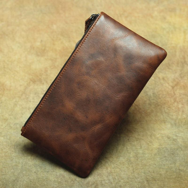Retro MENS LEATHER SLIM ZIPPER CLUTCH WALLET PURSE BAG CLUTCH BAG FOR MEN - imessengerbags