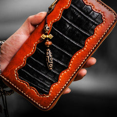 Handmade Leather Mens Chain Biker Wallet Cool Leather Wallet Long Clutch Wallets for Men - imessengerbags